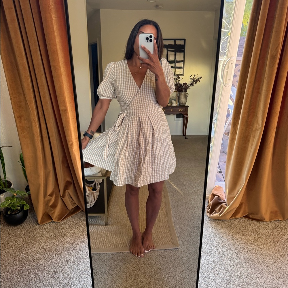 H&M Tan Puff Sleeve Wrap Sundress